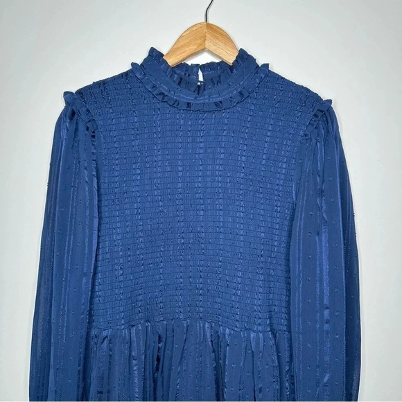 Lulus Navy Heartful Romance Navy Striped Smocked Long Sleeve Mini Dress XL - Picture 4 of 14